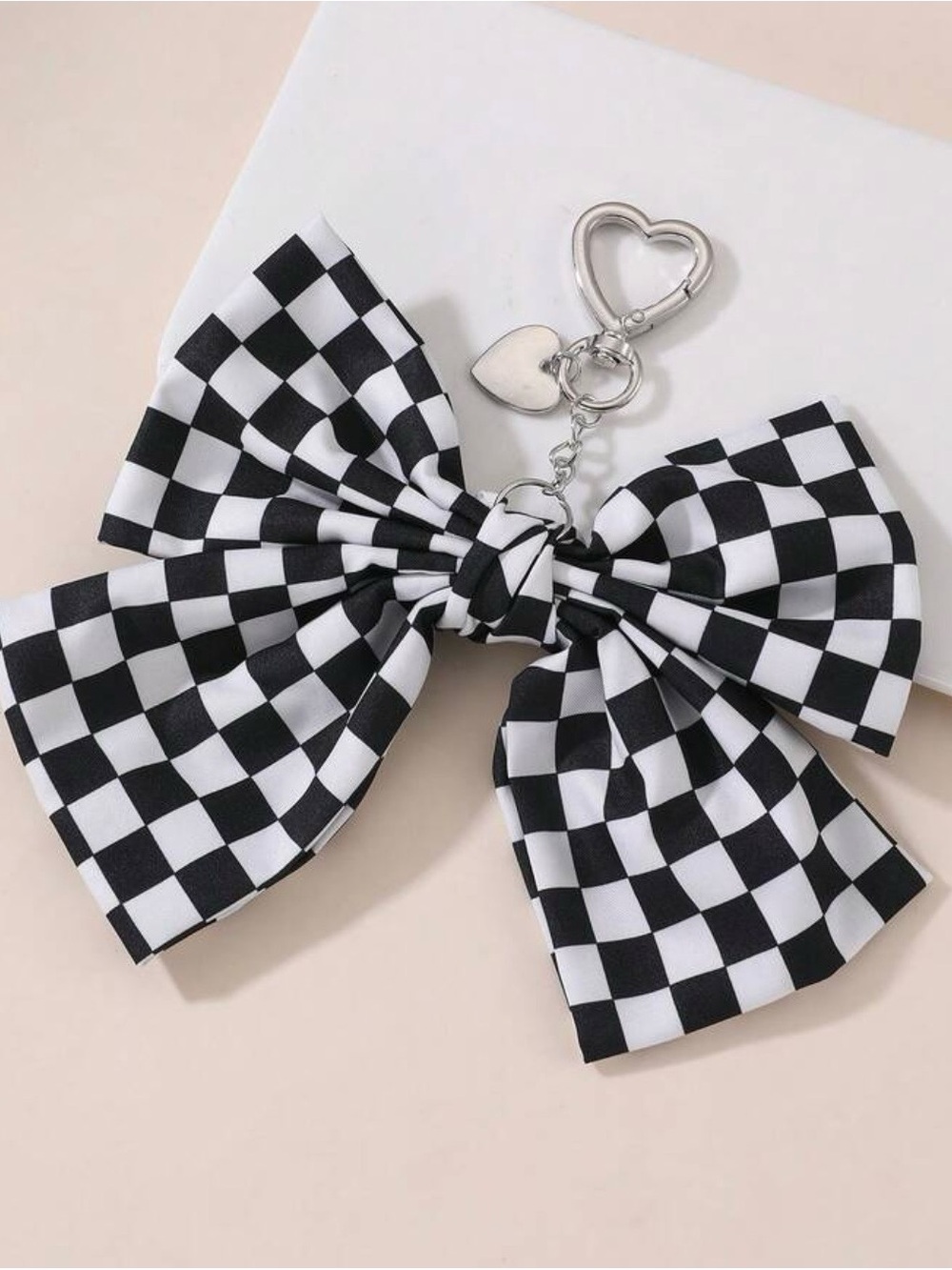 Black & White Checkerbow Bag Charm - Fashion Accessories - Picture 3 of 3